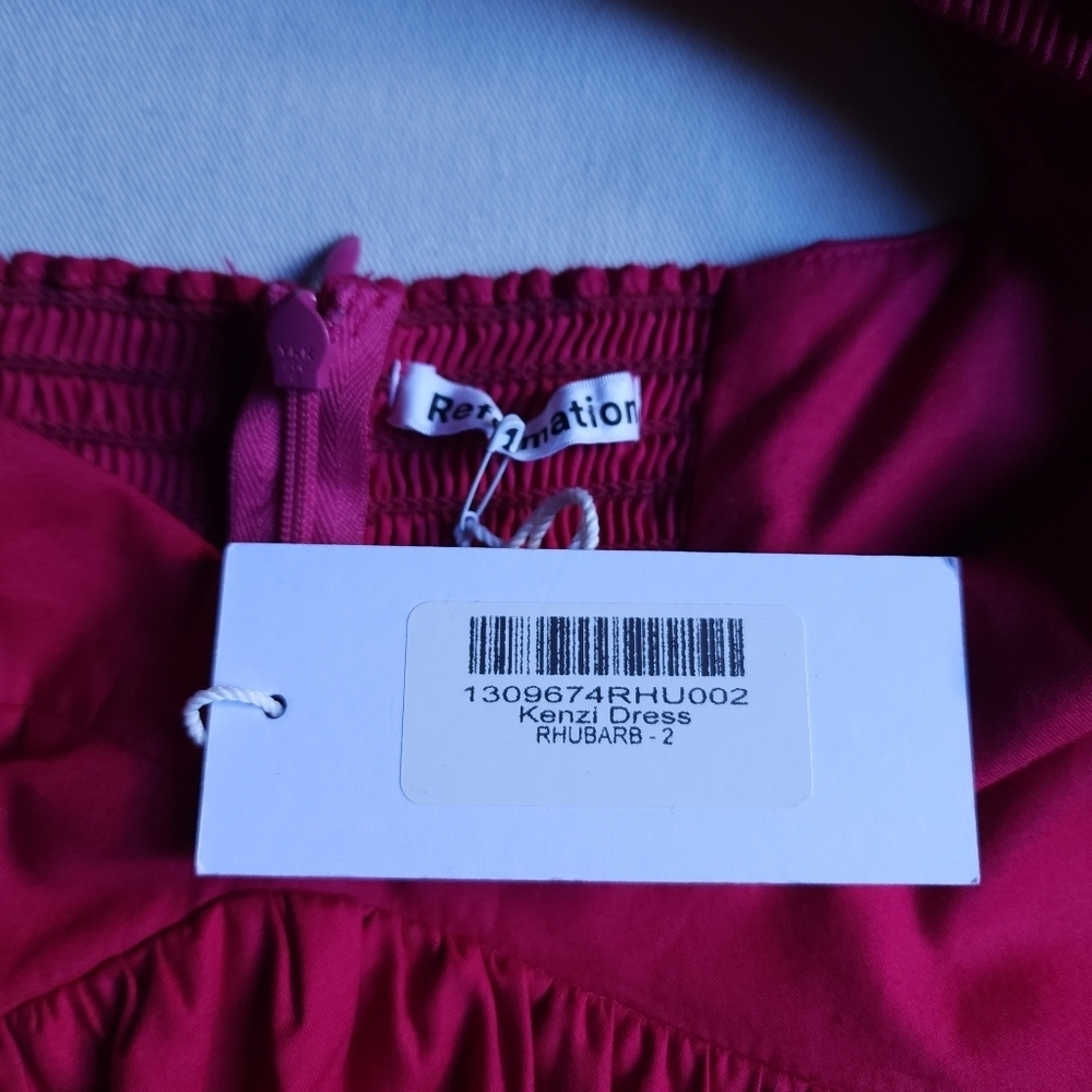 Reformation Kenzi Babydoll Sweatheart Neckline Mini Dress Rhubarb Pink Feminine - Picture 6 of 9